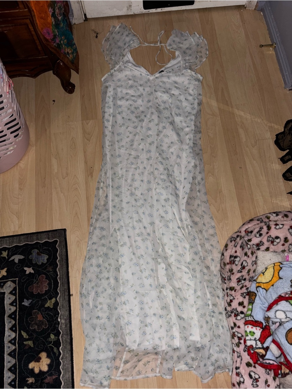 White Floral Maxi Dress with Ruffle Cap Sleeves